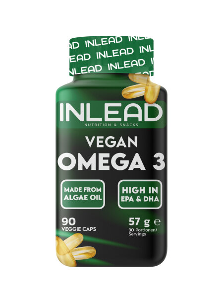 Inlead Nutrition Vegan Omega 3 - 90 Kapseln mit DHA & EPA aus Algenöl